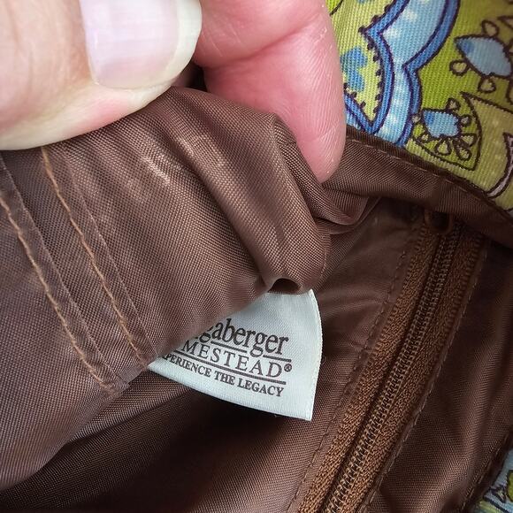 Longaberger Tote Blue Green Paisley Faux Leather Trim Handles EUC - Picture 12 of 12